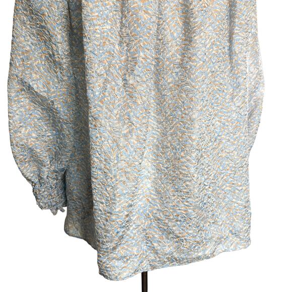 Lafayette 148 New York Silk Blend Paley Jacquard Long Sleeve Top Blue Cream XS - Picture 8 of 16